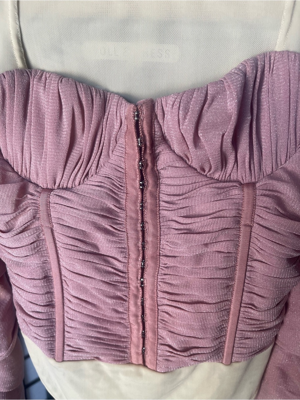 Jonathan Simkhai Dusty Pink Ruched Sparkle Sweetheart Bodysuit